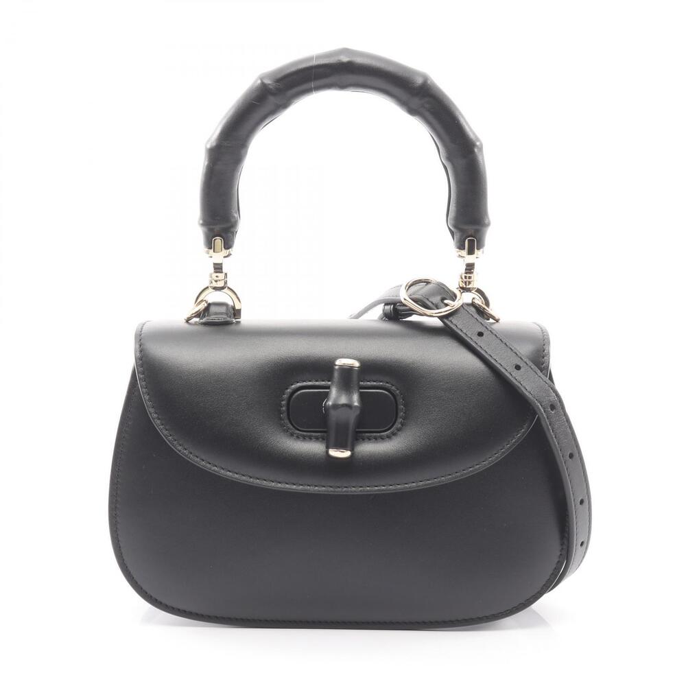 Gucci Bamboo Handbag Leather Black